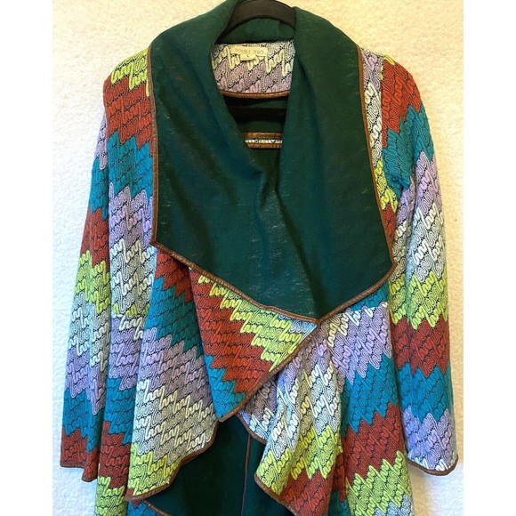 Double Zero Large Jacket Green Weave Multicolor‎ Open Knit Cardigan - Picture 2 of 8